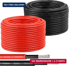Solar Panel Wire 10 AWG(6mm²) – Solar Extension Cable 100Ft Black & 100Ft Red 10