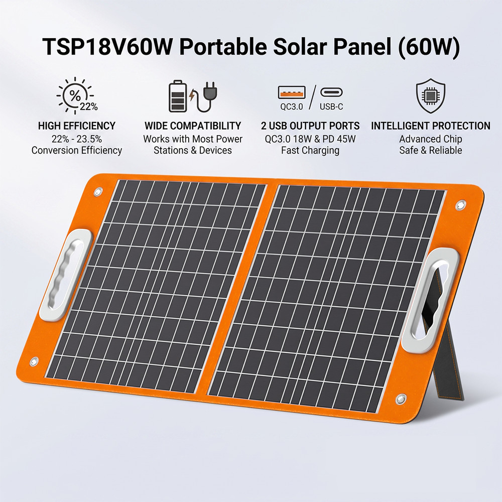 Flashfish TSP18V60W Solar Panel 18V DC PD QC3.0 3 DC Connectors For Solar Genera