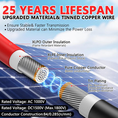 2X50 Feet Solar Panel Extension Cable- 10AWG Solar Cable Solar Panel Cable with