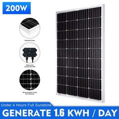 200W Solar Panel 12V PV Monocrystalline for RV Camping Off-Grid Home Boat RV Car