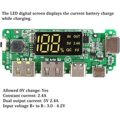 2PCS Lithium Battery Charging Circuit Board Dual USB 5V 24A Digital Display