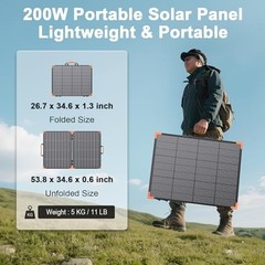 200 Watt Bifacial Portable Solar Panel, 20V Foldable Solar Charger for 200W