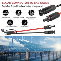 2PCS 1FT Solar Panel to SAE Adapter Cable – 10AWG SAE Connector Extension Cab…