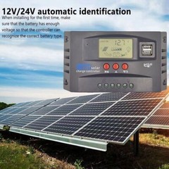 LCD Display MPPT Solar Panel Regulator Charger Controller Auto 12V/24V 60A 2-USB