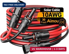 30FT 10AWG Solar Extension Cable, 10 Gauge Solar Panel Wire with Female and Male