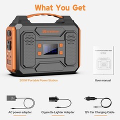 300W Portable Power Station Solar Generator 280Wh, AC Outlet, USB QC3.0, RV Camp