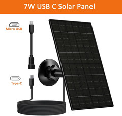 Solar Panel for Security Camera, 7W Solar Charger with Micro USB & USB-C Port, I