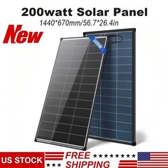 200W Bifacial Solar Panel N-Type Mono PV Home Roof RV Boat Off-Grid 56.7*26.4in