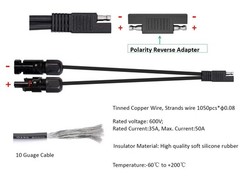 Solar Panel Connectors 10AWG MC-4 SAE Adapter PV Extension Cable for Solar Pa…