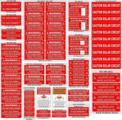 62-Pack Solar PV System Label Kit – Code 2020/2023 Compliant Photovoltaic Sticke