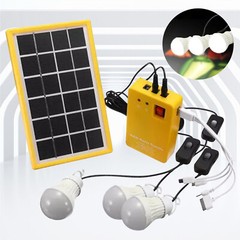 Solar Power Panel Generator Kit 5V USB Home System Charger 3 LED Bulbs Light