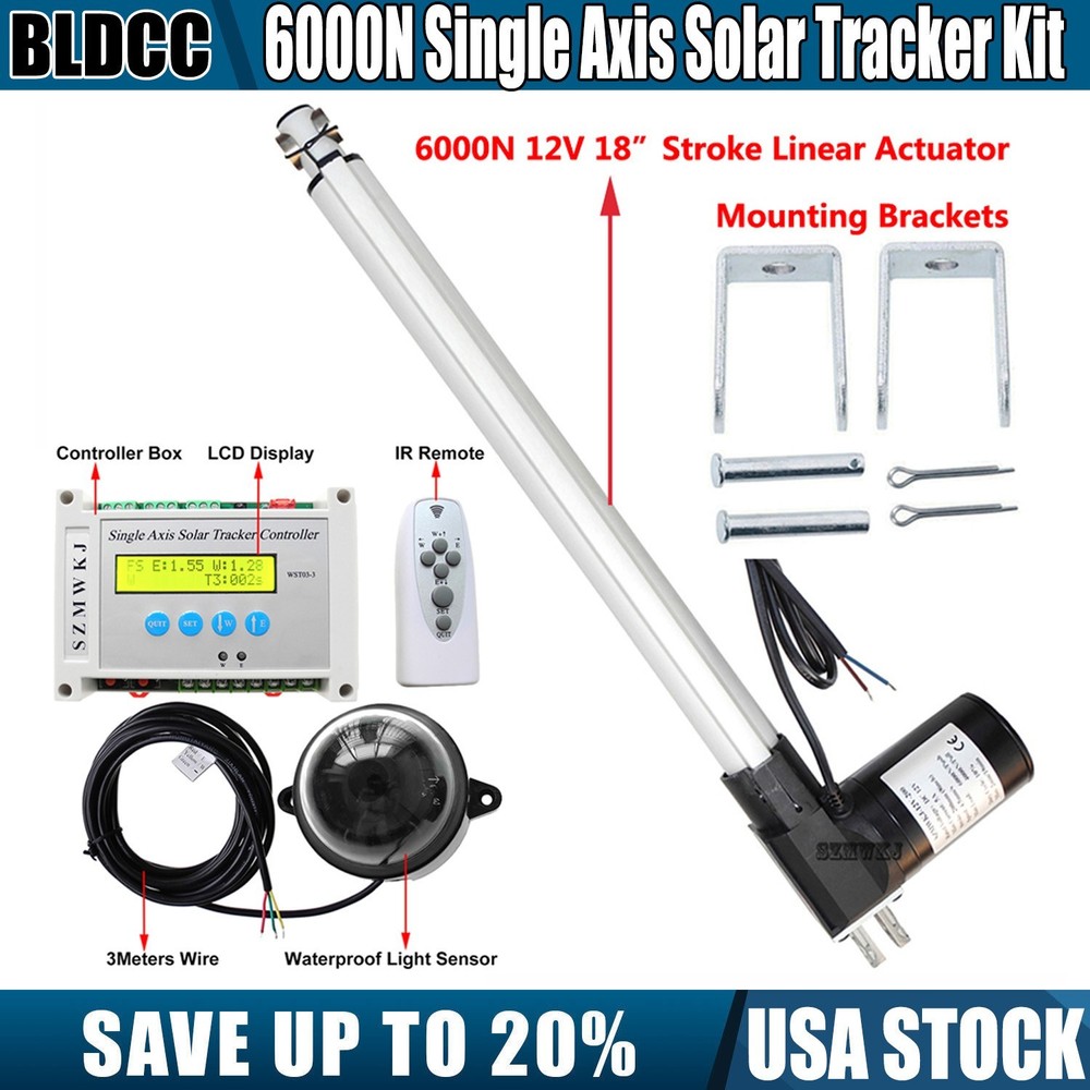 Solar Tracker System Single Axis W/ Controller W/ 6000N 18″ Linear Actuator Kits