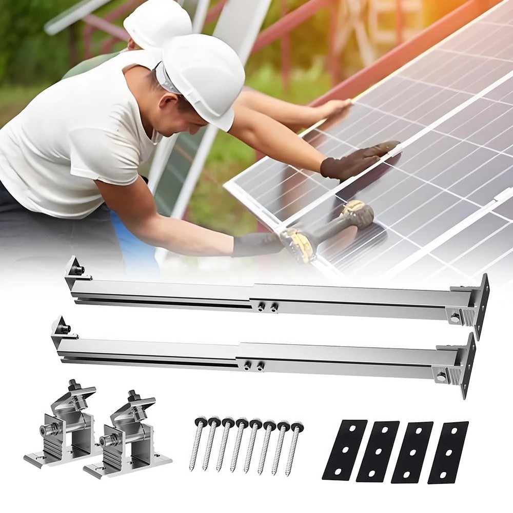 2pcs set Solar Panel Brackets Tilt Mount Roof Wall Flat Surface Adjustable Frame
