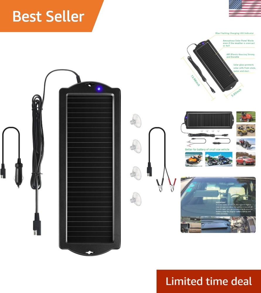 Versatile 12V Solar Car Battery Maintainer with Cigarette Lighter Plug/Camp