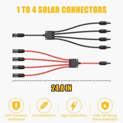 Solar Panel Connectors Y Branch 1 to 4 Parallel PV Adapter Cable Tool-Free, E…