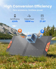 100W Bifacial Portable Solar Panel, 24% Efficiency, Foldable IP65 Charger