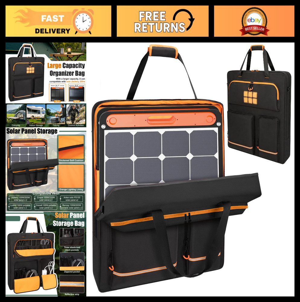 Solar Panel Storage Bag for 200W 100W | Travel Carrying Case, Zipper, Multi-Acce