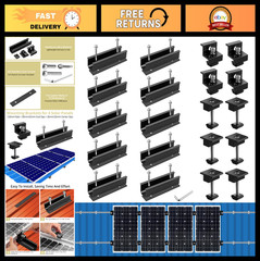 Solar Panel Mounting Kit – 10 Rails, 4 End Clamps, 6 Center Clamps, Wrench, Wate