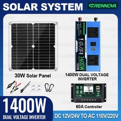 Grennova 1400W True Watt Solar Kit 60A MPPT 12/24V Inverter Outdoor Emergency