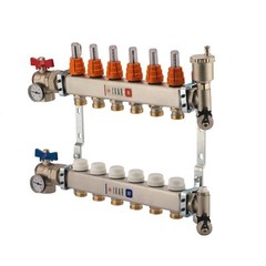 1″ IVAR Stainless Steel Hydronic Manifold for Radiant Floor Heating – 7 ports