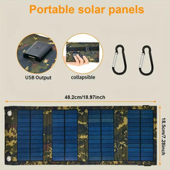 Foldable Portable USB Solar Panel Charger for Travel with Flashlight & Fan