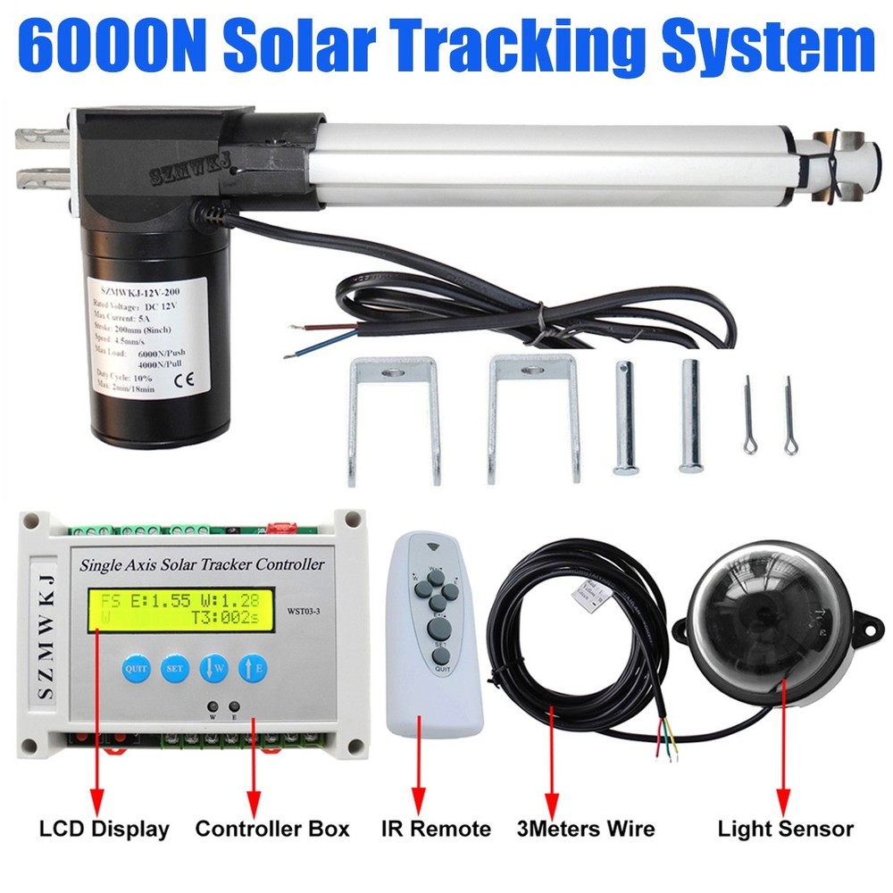 LCD Single Axis Solar Tracker Kit -12V 6000N 8″ inch Linear Actuator +Controller