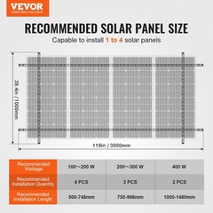 330lb Solar Panel Mounting System Carbon Steel 30-60° Adjustable Multi-Unit