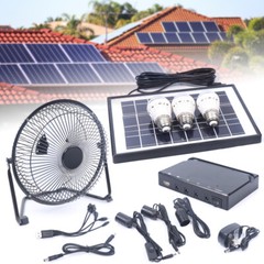 Solar Power Energy Lighting System Kit Set W/ 3 LED Lights, 1*Fan, 1 Solar Panel