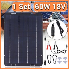 60W Solar Panel 18V Trickle Charger Battery Charger Kit Maintainer Boat Car RV