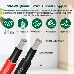 10AWG Solar Cable – 20FT Solar Panel Extension Cord 10 Gauge PV Wire with Flame