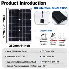 7000W Solar Kit 12V 110V Inverter Battery ChargerLighting Camping 500W Panel