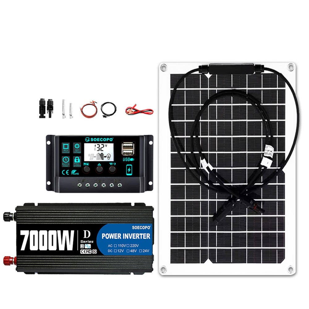 SOECOPO 7000W Peak Solar System Flexible Panel 100A Controller 12V To 110/220V