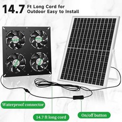 Solar Fan Kit 25W 4 Panel Outdoor Ventilation for Greenhouse Chicken Coop Shed