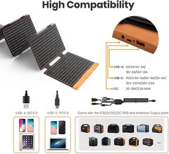 60W Portable Solar Panels Chargers with PD3.0 USB-C,QC3.0 USB-A and DC Outputs F