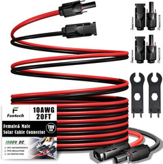 Twin 20Ft Solar Extension Cable 10AWG 6mm2 IP67 Male Female Connectors for RV