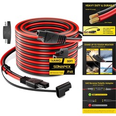 30ft 16AWG SAE to SAE Extension Cable 12V Waterproof Solar Panel Battery Charge