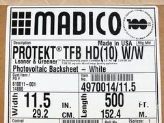 Madico Protekt TFB Solar Panel Backsheet 11.5in by 500 Feet White Full Roll