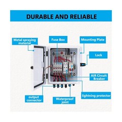 PV Combiner Box 4 String, IP65 Waterproof Solar Combiner Box with Lightning A…