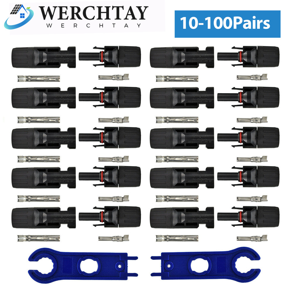 10 Pairs of Solar Panel Cable Connectors Set with M/F Waterproof Adapters