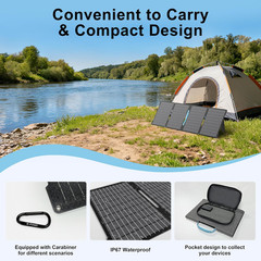 60W Portable Solar Panels Chargers with USB-C, USB-A and DC Outputs Foldable IP6