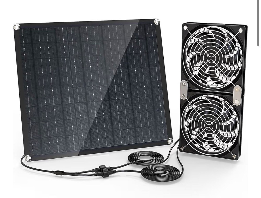 Solar Powered Fan, 30W Solar Fan with Two IPX7 Waterproof Fans for Outside