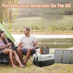 Portable Solar Generator 300W with 60W Solar Panel, 110V, USB QC3.0, RV Camping