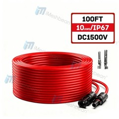 10AWG 100FT Red Solar Panel Extension Cable Female & Male Solar Connectors 6mm²