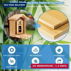 Bamboo Smart Bird Feeder 4K Camera AI ID Solar IP65 1.25L(S)