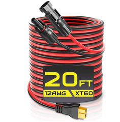 Cable extensión solar XT60 20 pies 12AWG para baterías LiFePO4 y RV