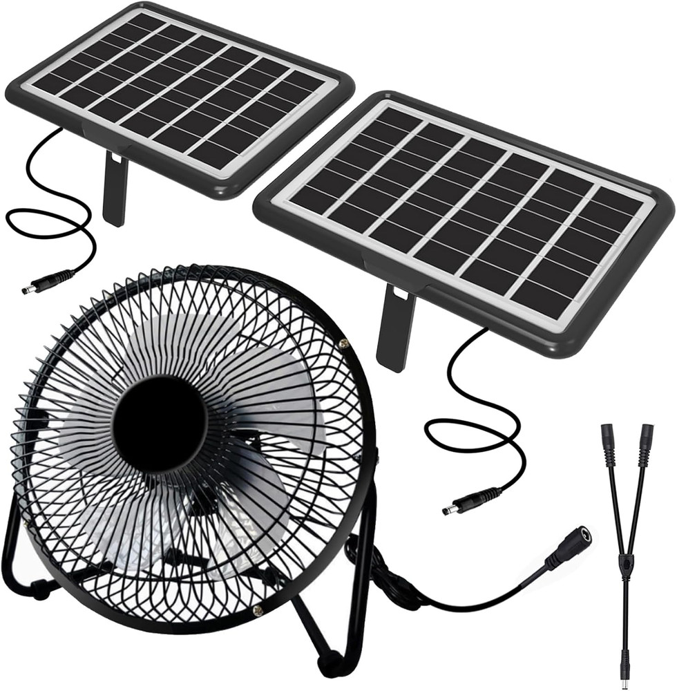 Solar Powered Fan, 8 Inch Install-Free with 25W Dual Solar Panels, Cloudy Days W