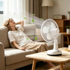 Portable Personal Desk Fan 2 Speed 12in Solar Rechargeable Fan w/ 2 Light Bulbs