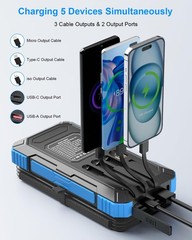 Kepswin Solar Charger Power Bank 49800mAh with 4 Built-in Cables & 3 Foldable Pa