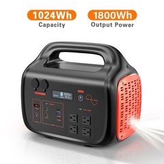 Portable Solar Generator Kit 1024Wh 1800W Power+200W Outdoor Backup Power Supply