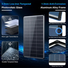Solar Panels, 200w bifacial n Type 18bb A+ Grade Solar Module IP68 Waterproof 25